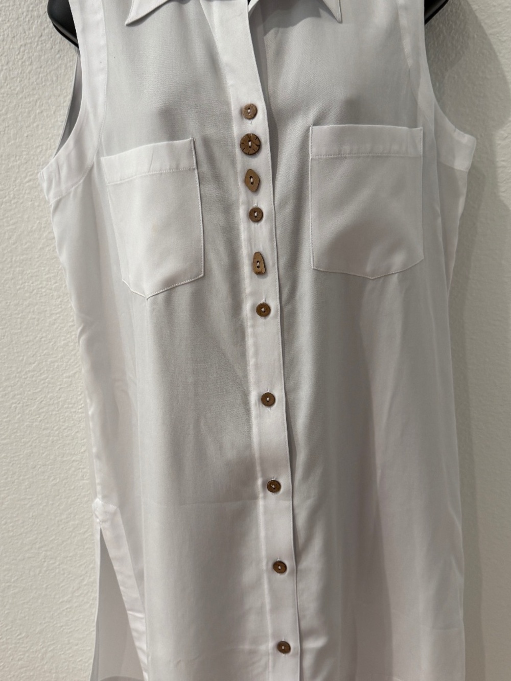 Bella Sky | WHITE Button Shirt Dress Tunic Cover Up | Sleeveless | LARGE | NWOT